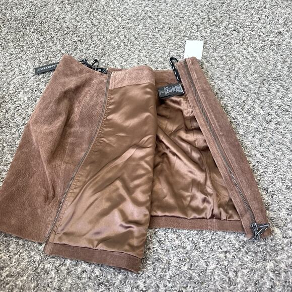 Blank NYC Womens Brown Suede Leather Skirt Mini Size 28 Zip Fall Fashion New - Picture 4 of 5